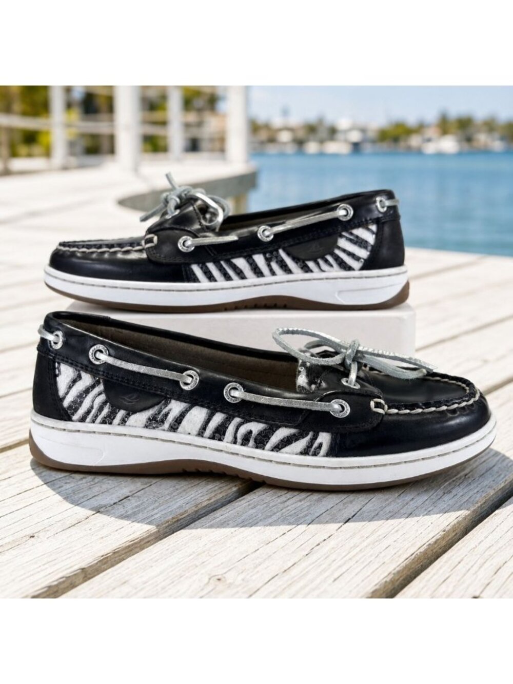 Sperry Top Sider Women’s Size 7 Black Zebra Sequin Boat Shoe 9180118